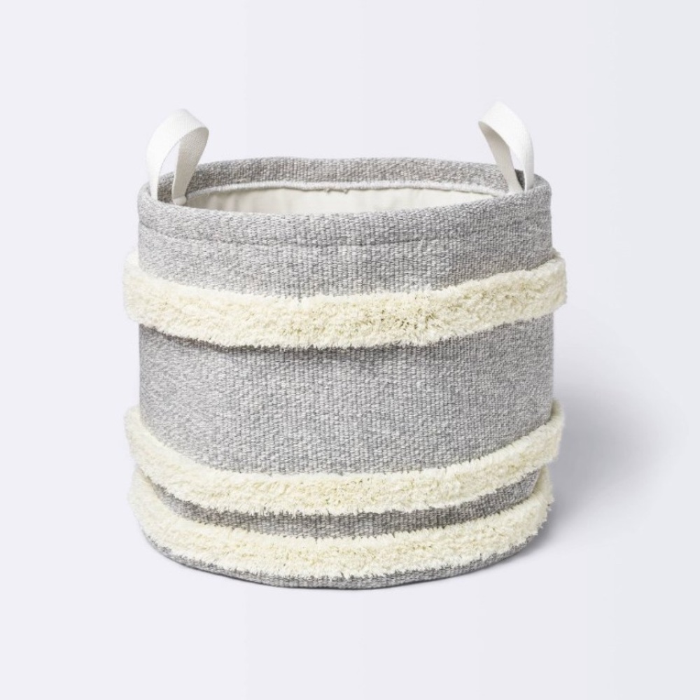 NWT Cloud Island Gray Round Bin with Handles